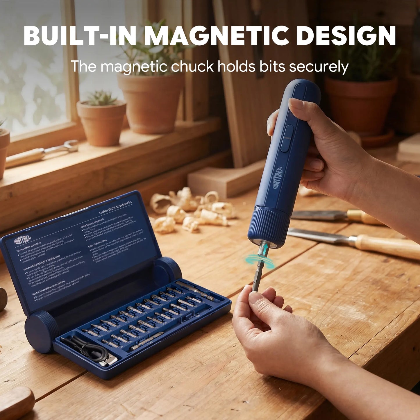 WATTREX 4V Cordless Screwdriver Set 24 S2 Bits 8N·m Torque LED Type-C Navy