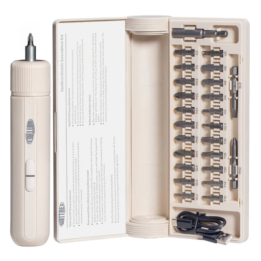WATTREX Cordless Screwdriver with 25 pcs Screwdriver Bit Set,White