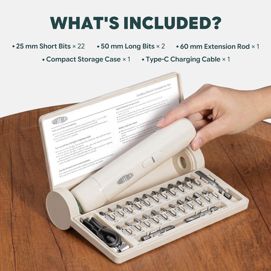 WATTREX Cordless Screwdriver with 25 pcs Screwdriver Bit Set,White