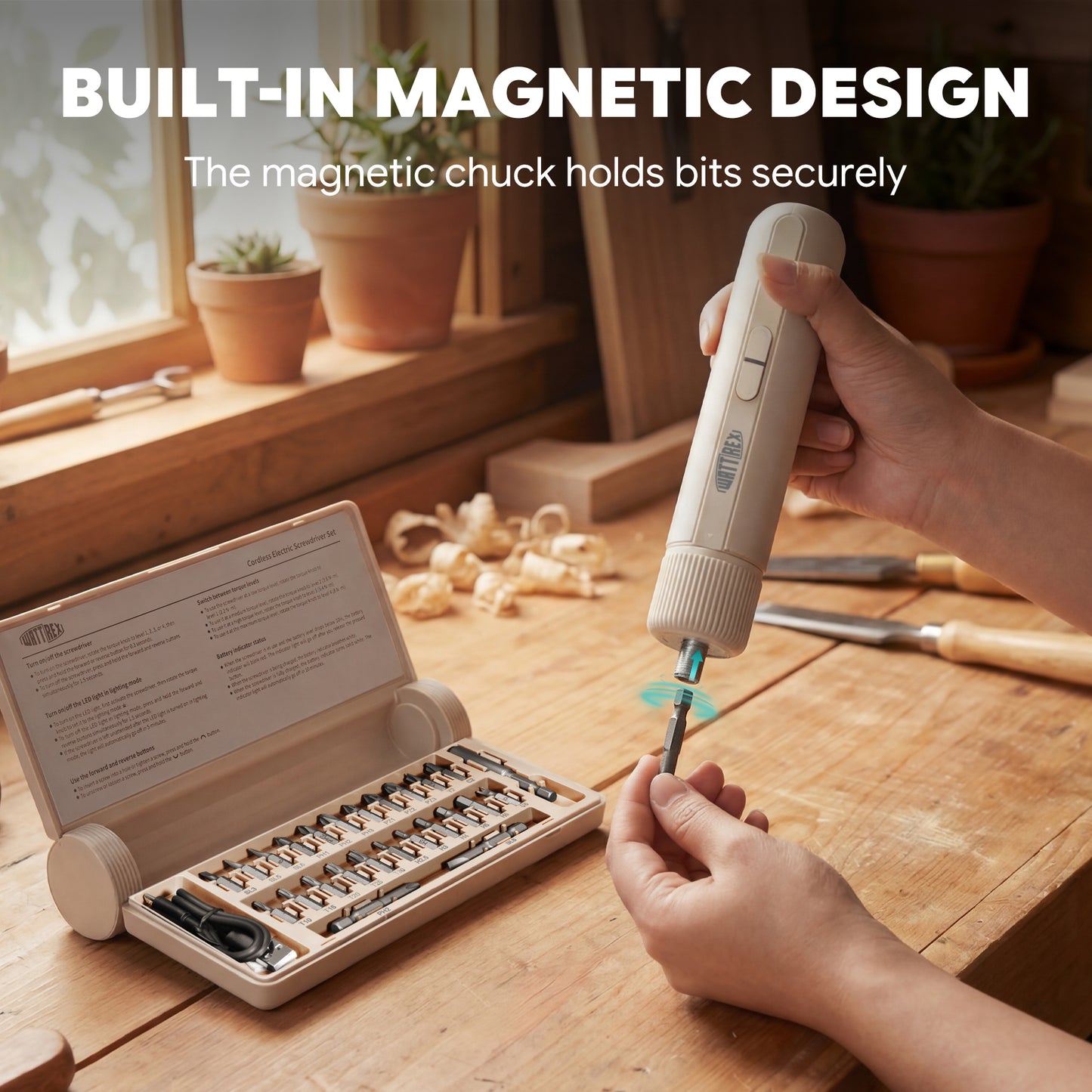 WATTREX Cordless Screwdriver with 25 pcs Screwdriver Bit Set,White