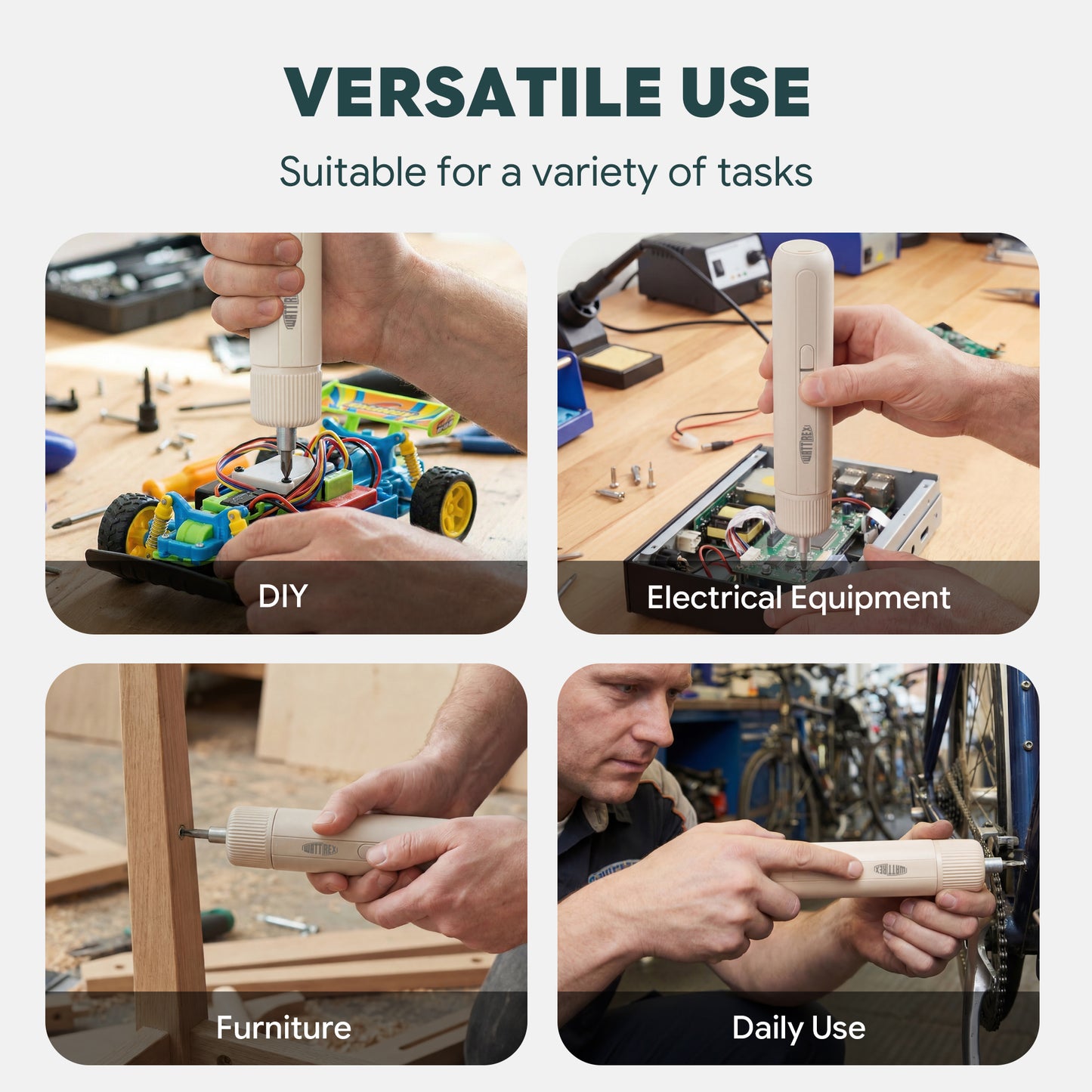 WATTREX Cordless Screwdriver with 25 pcs Screwdriver Bit Set,White