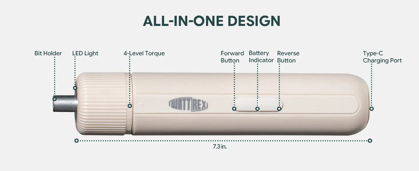 WATTREX Cordless Screwdriver with 25 pcs Screwdriver Bit Set,White